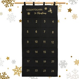BOFUNX 2023 Advent Calendar, Fabric Christmas Advent Hanging Calendar with Pockets Christmas Countdown Calendar Fill Your Own Christmas Advent for Christmas Wall Door Decoration (Black)