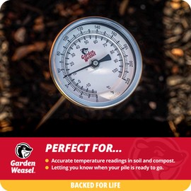 GARDEN WEASEL Garden Weasel Analog Soil & Composting Dial Thermometer - 36-Inch Probe | Measures 0 to 220 Degrees Fahrenheit | Soil Temperature, Worm Compost | 98001-A