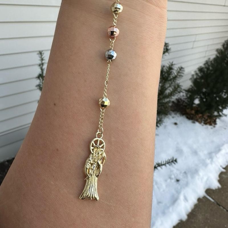 Santa Muerte Rosario Gold Plated 30”Long