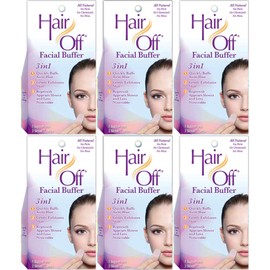 Hair Off Facial Buffer - All-Natural, Pain & Chemical Free Hair Removal - Exfoliates Skin - Slows & Lessens Regrowth - Good for Travel & Touch-Ups (3 Buffers Per Box, Pack of 6)