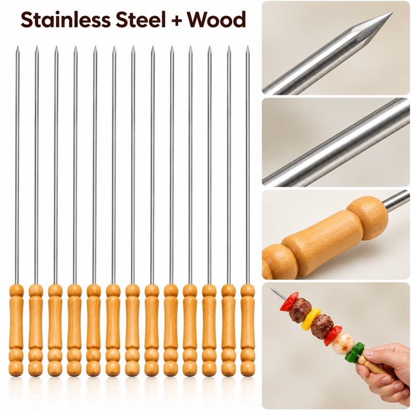 Reusable BBQ skewers for holding meat, vegetables, and other ingredients