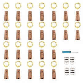 YJFWAL 24Pack 20LED Wine Bottle Lights with Cork, Silver Copper Wire Fairy Mini String Lights, Battery Operated for DIY, Party, Wedding, Christmas, Halloween Decor (Warm White)