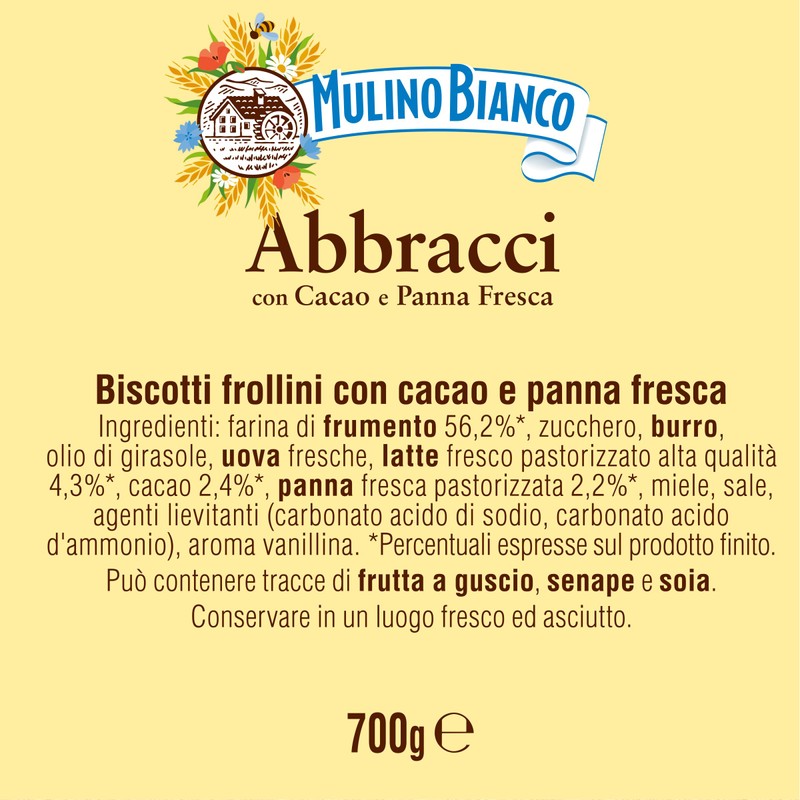 Mulino Bianco Biscotti Frollini Abbracci con Cacao e Panna Fresca,