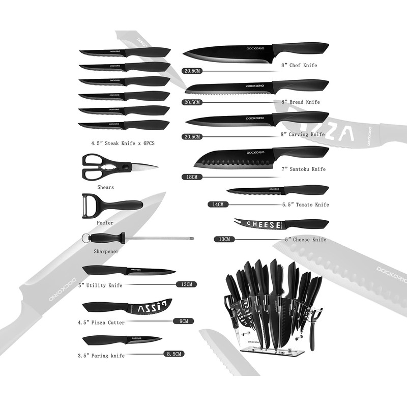 Dockorio Kitchen Knife Set with Block, 19 PCS High Carbon