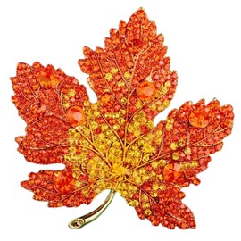 Vintage Stylish Full Micro Pave Crystal Big Premium Maple Leaf Brooch Pin Autumn Jewelry Clothing Hat Bag Accessories for Christmas Valentine's Day Birthday Gift (orange)