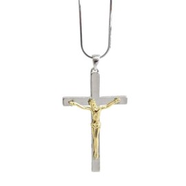 Fashion Jewelry ~ Two-tone Jesus on Cross Pendant Necklace for Women Casual