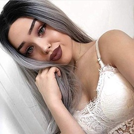 Natural Gray 2T Ombre Silky Straight Synthetic Lace Front Wigs with Dark Roots 180% Density Half Hand Tied Heat Resistant Fiber Hair for Woman