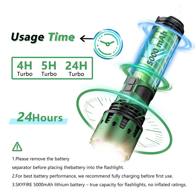 SKYFIRE LED Rechargeable Flashlights High Lumens: 11 Modes Zoomable Super