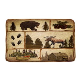 Rustic Cabin Bear Moose Bath Mat Farmhouse Lodge Country Hunting Wild Animal Deer Elk Vintage Fall Forest Camping Bathroom Kitchen Absorbent Carpet Doormat Area Rugs 17.7x29.5 Inch