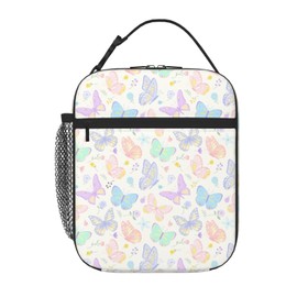 Watercolor Butterflies Insulated Lunch Bag,Kids Lunch Box For Girls Boys Teen,Kid Lunch Box Cooler Bag With Front Pocket For Women Men,Reusable Lunch Tote Bag Lunchbox For School/Work/Picnic/Office