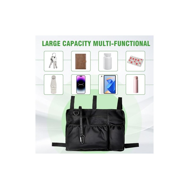 Wheelchair Side Bag with Cup Holder and Reflective Strip, Large