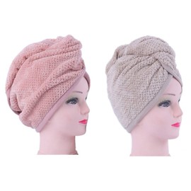 (2pack) IvyMei Microfiber Hair Drying Towel Coral Fleece pineapple Hair Towel Ultra Soft Absorbent Anti Frizz Sleep Hair Wrap Turban Quick dry Compact Hair shower Cap Head Towel (pink+khaki)