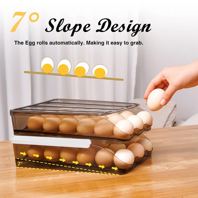 NeoHome Large Capacity Automatic Scrolling Egg Holder for Refrigerator -
