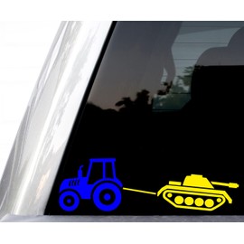 Tractor Towing Tank Decal, Ukraine Farmer Steals Russian Tank Sticker, H 3.5 by L 10 Inches, Blue and Yellow, Long Live Ukraine