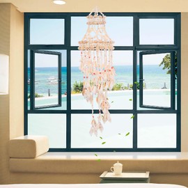 FAVOMOTO Natural Shell Wind Chime, Handmade Seashell Wind Chime Beach Home Decor with 45-50cm Length Memorial Windchime for Patio Gardenand Yard Hanging Ornament Present Ideas for Mom