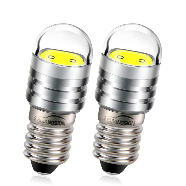 Ruiandsion 2pcs 6V E10 Base LED Upgrade Bulb COB 2W