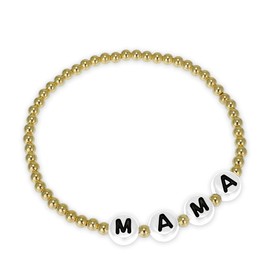 Anela Mama White Beaded Bracelet, 14kt Gold Filled Beaded, Stretch and Stackable, Hand Made in USA (7.0)
