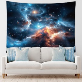 Riyidecor Galaxy Nebula Tapestry 80Wx60H Inch Blue Starry Sky Night Outer Space Fantasy Cosmic Universe Solar System Mystical Wall Hanging for Kids Boys Teens Home Dorm Decor Art Living Room Bedroom