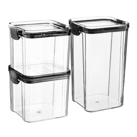 Argon Tableware Food Storage Container - Black - Pack of 3 - (2 Sizes) - Clear Airtight Reusable Freezer Storage Meal Prep Container Lunch Tupperware Box with Clip-Lock Lid