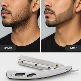 Folding Straight Razor for Men’s Grooming – Barber Edge Shaving Knife with Replaceable Blades for Beard & Hairline Trimming 1 pc Set