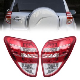 Tsomony - For 2009 2010 2011 2012 Toyota RAV4 Halogen Tail Lights Rear Brake Lamps 1 Pair Left+Right Side Replacement Clear&Red Lens