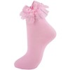 MKYSZLT Women Pink Ruffle Socks,Adult Frilly Ankle High Bow Socks