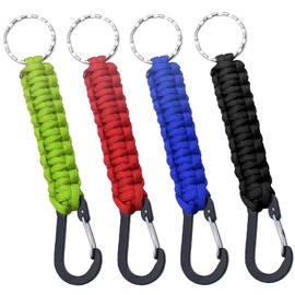 UBERMing Pack of 4 Paracord Key Rings with Carabiner, Braided Lanyard Ring Hook Clip Key Chain for Car Keys, Tactics, Climbing, Fishing and Hunting - 4 Colours, black