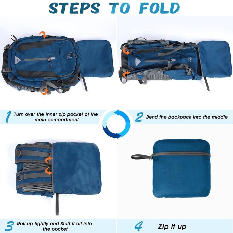 RAINSMORE Hiking Backpack Men Women 40L Waterproof Backpack Lightweight Foldable