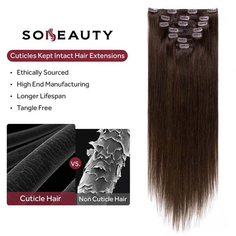 SOBEAUTY Clip in Hair Extensions, Real Human Hair Extensions, 100%