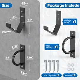 Battle Rope Wall Mount Kit - Set with 1 Battle Rope Wall Anchor and 1 Storage Hook for 30-50 Feet,1"-2.5" Battle Ropes - Heavy Duty Steel Battle Rope Anchor Wall Mount Kit-Battle Rope Rack Attachment