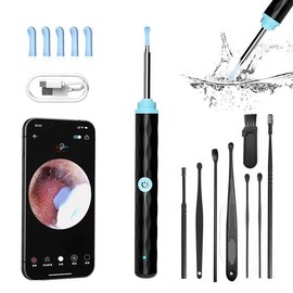 Ear Wax Removal Tool with Camera & Light - 7Counts Ear Cleaning Kit for iOS & Android, Includes 6 Ear Spoons, Safe and Precise Earwax Remover (Black):_White