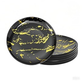 Loymokinar Luxury Black and Gold Marble Plates - Elegant 8 Inch Ceramic Appetizer Dishes for Wedding Party, Set of 6