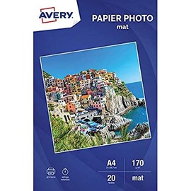 Avery – 2585 – 20 Sheets of Premium Photo Paper, 170 g/m² A4 MATT INKJET PRINTER – White