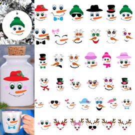 Mirabuy 51 Pcs Christmas Vinyl Stickers - Snowman & Reindeer Face Decals for Ornaments, Windows, Refrigerators, Walls & Doors