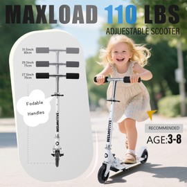 Kick Scooter for 3+Years Old Boys & Girls Lightweight, Foldable, Aluminum Frame, and Adjustable Handlebars, Rear Brake, and Flashing Light up Wheels