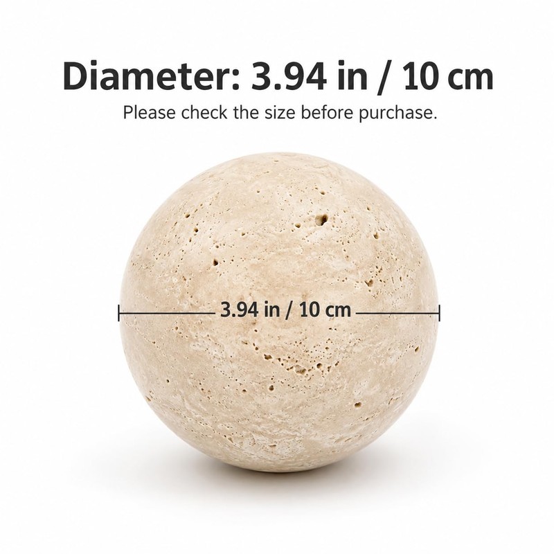 Artisanal Abode Natural Travertine Decorative Sphere, 3.94 Inch Stone Ball