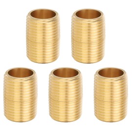 PATIKIL 1/2" x 1/2" NPT Male Brass Pipe Fitting Close Nipple, 5Pcs 1-1/9" Long Straight Pipe Fitting Connector for Fuel, Air, Water, Oil, Gas System Connection, Brass Tone