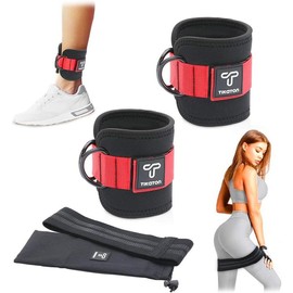 Tikaton anklecuffs for Cable Machines (Set of 2) with Resistance Band, Heavy-Duty Ankle Straps with Durable D-Ring Thick Padding for Fitness, Workouts, for Men and Women, Adjustable Velcro Fit Most - Color: Blue