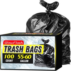 100 Count 55-60 Gallon Trash Bags, Sturdy & Tear-Resistant Drum Liners 55 Gallon Trash Bags, Large Garbage Bags, Large Black Trash Bags for Commercial, Lawn and Leaf Bags