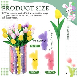 Zeyune Easter Decorations, Easter Little Bunnies Decor, 16 Pcs Artificial Tulips with 45 Pcs Bunnies Vase Filler Set for Easter Spring Mother's Day Wedding Home Decoration Centerpieces for Tables