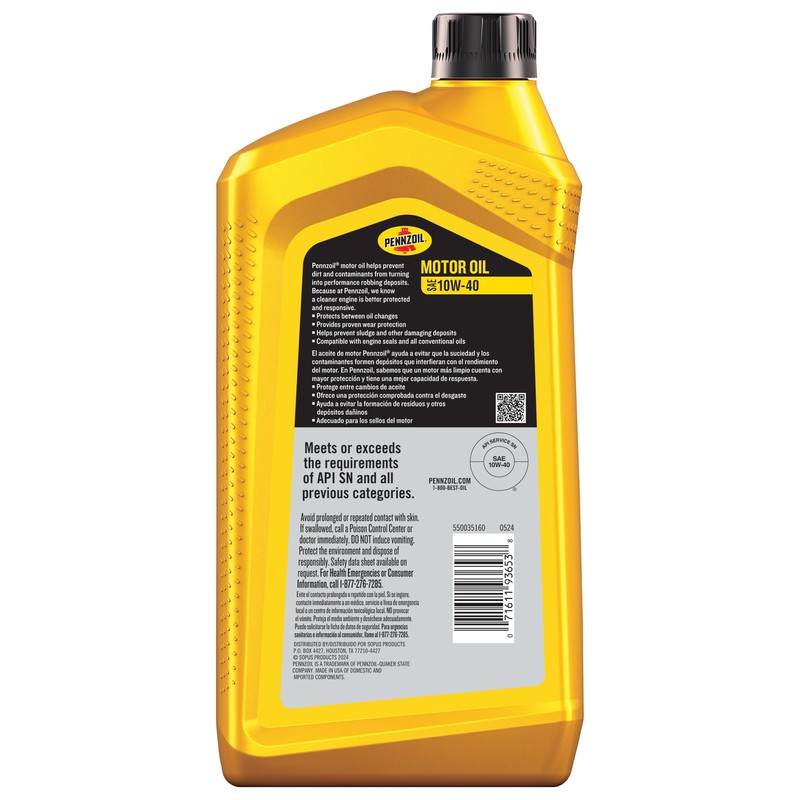 Pennzoil Motor Oil 10W-40 Motor Oil, 1 Quart (6 Pack)
