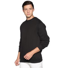 Klizzer Luxury 100% Cotton Sweatshirts for Men Crew Neck Sweat Shirt Classic Fit Blank Crewneck Long Sleeves Fleece Pull Over Sweater Lightweight Winter Clothes Thin Shirts Oversized (Black XL)