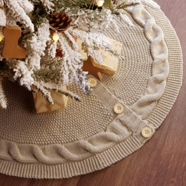 LimBridge Knitted Christmas Tree Skirt: 36 Inches Beige Tree Skirt, Braided Cable Knit Thick Rustic Christmas Tree Decorations, Farmhouse Christmas Decor Xmas Holiday Home Party Decorations