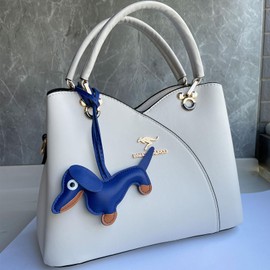 CIBBALIY Leather Dachshund Bag Pendant Cute Dog Shaped Keychain Handmade Stuffed Puppy Bag Charm for Women Men (Blue)