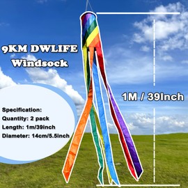 9KM DWLIFE Rainbow Windsock 2 Pieces Wind Sock Outdoor Colorful Spiral Spinner for Garden Backyard Tent Caravan Camping Colorful Flag Decoration (1M,39Inch