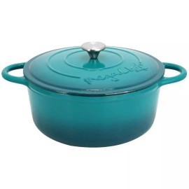 MegaChef 6.35 Qt Round Enameled Cast Iron Dutch Oven Self Basting Lid in Teal