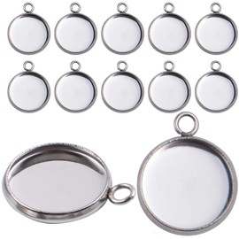 Bezel Pendant Trays, 50 Pieces Stainless Steel 12mm Round Cabochon Settings Trays Pendant Blanks for Jewelry Making DIY Necklace Bracelet Earring