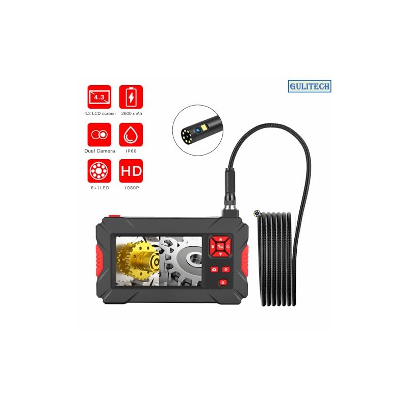 handheld Endoscope 1080P HD 8mm dual Lens 4.3 Inch Screen