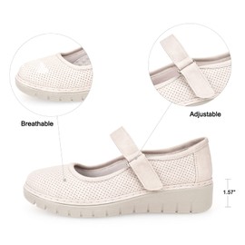 VJH confort Women s Loafer Shoes, Breathable Comfort Round Toe Low Heel Slip-on Light Weight Flats(Beige,9)