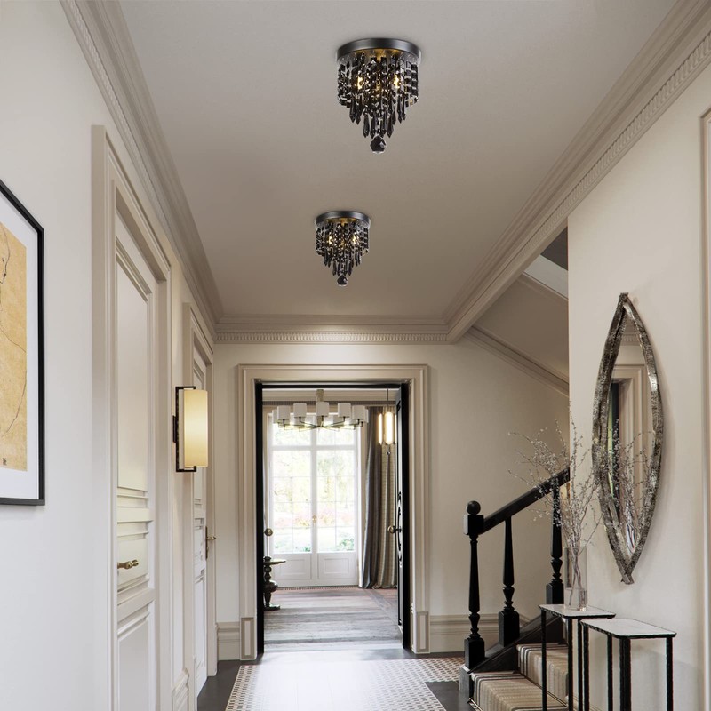 RAYMALUX Mini Chandelier 3 Lights Black Crystal Chandelier Lighting,Elegant Modern